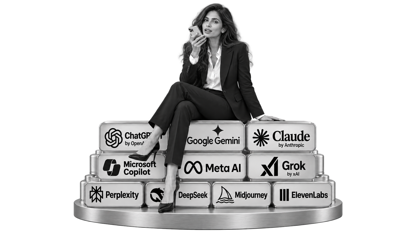 MAXX orchestrates ChatGPT, Gemini, Claude, Copilot, Meta AI, Grok, Perplexity, DeepSeek, Midjourney and ElevenLabs as one unified companion