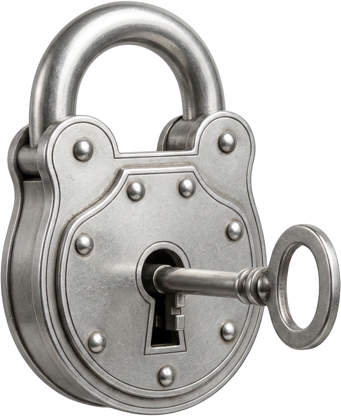 Silver padlock with key, illustrating locked-in business owners